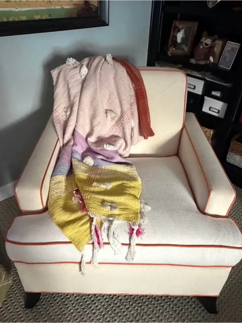 Anthropologie Striped Pom-Pom Throw Blanket